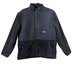 Eddie Bauer Women's Mixed Media Gorpcore Black Quilted Cozy Fleece Jacket Large